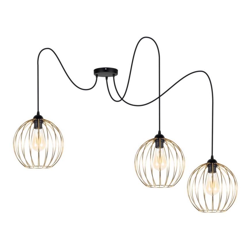 Luster na lanku MATT 3xE27/60W/230V pavúk čierna/zlatá