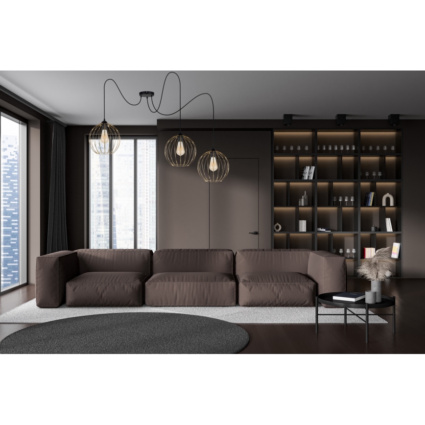 Luster na lanku MATT 3xE27/60W/230V pavúk čierna/zlatá
