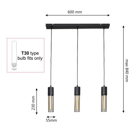 Luster na lanku MELODY 3xE27/15W/230V čierna