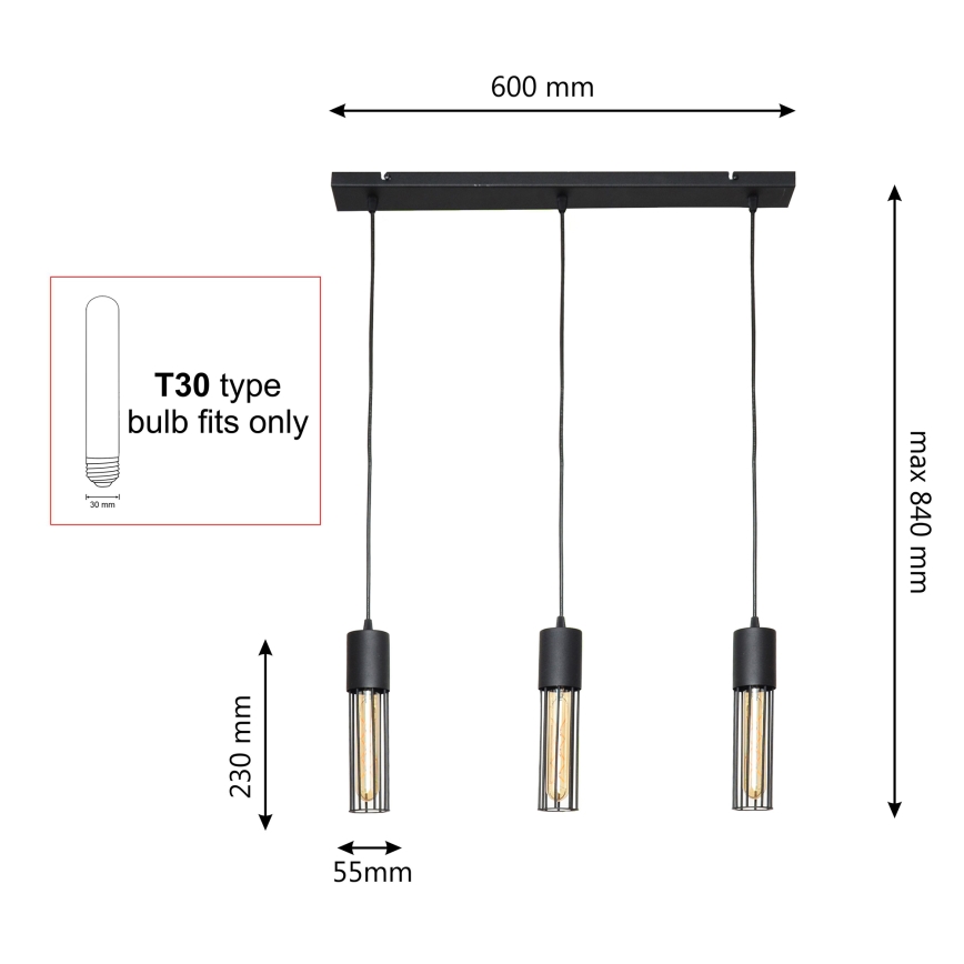 Luster na lanku MELODY 3xE27/15W/230V čierna
