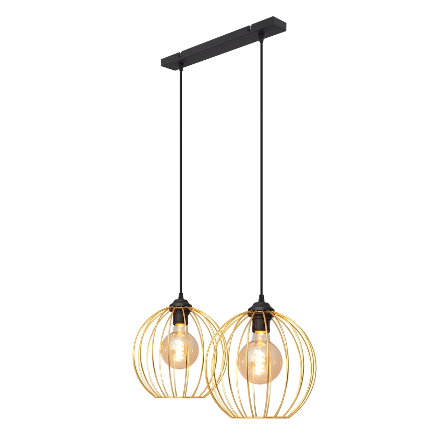 Luster na lanku MERCURE 2xE27/15W/230V zlatá/čierna