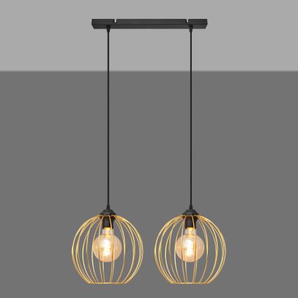 Luster na lanku MERCURE 2xE27/15W/230V zlatá/čierna
