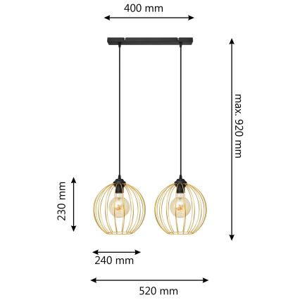 Luster na lanku MERCURE 2xE27/15W/230V zlatá/čierna