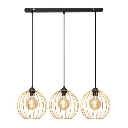 Luster na lanku MERCURE 3xE27/15W/230V zlatá/čierna