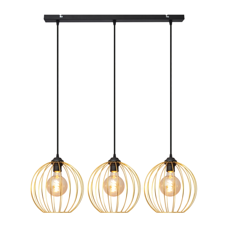 Luster na lanku MERCURE 3xE27/15W/230V zlatá/čierna