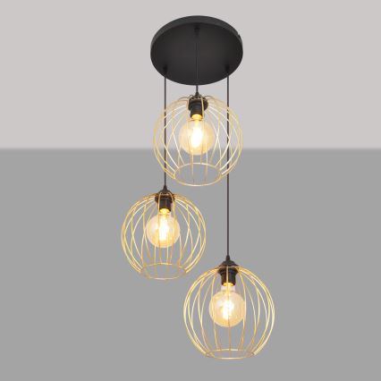 Luster na lanku MERCURE 3xE27/15W/230V zlatá/čierna