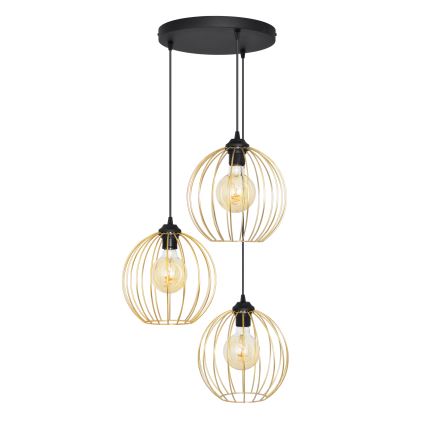 Luster na lanku MERCURE 3xE27/15W/230V zlatá/čierna