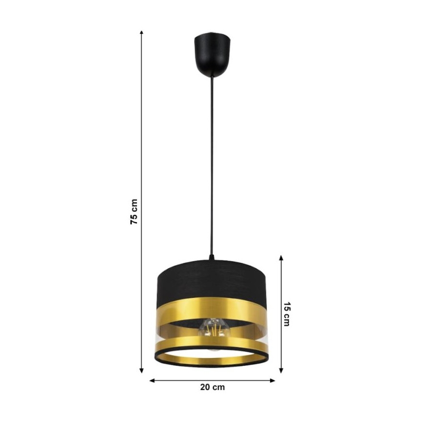 Luster na lanku MILO 1xE27/60W/230V zlatá/čierna
