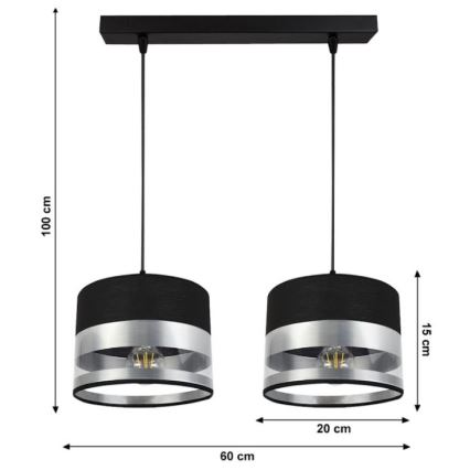 Luster na lanku MILO 2xE27/60W/230V strieborná/čierna