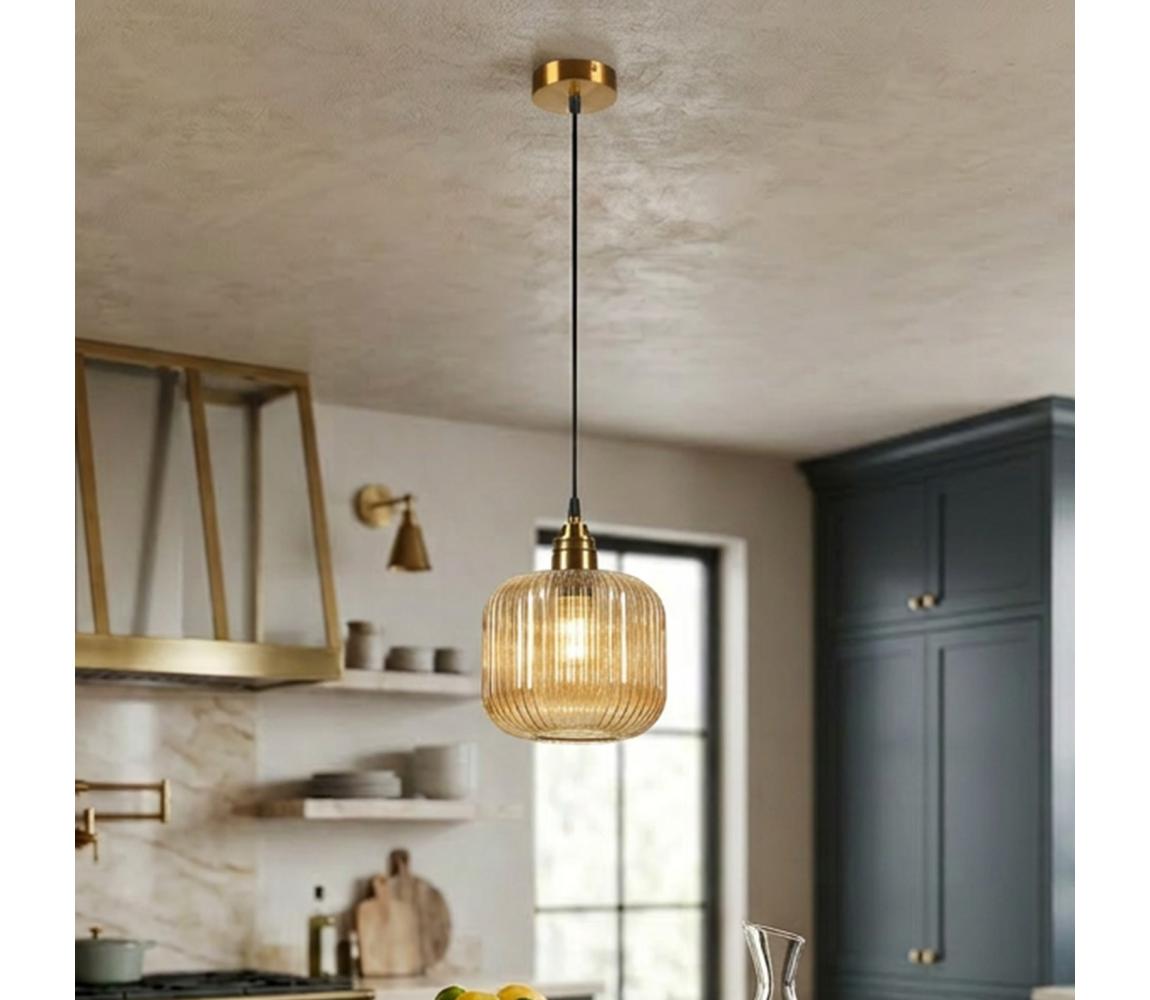 Luster na lanku MILOU 1xE27/15W/230V zlatá/zadymená béžová LM-1.329/ZŁOTY