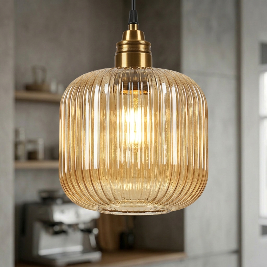 Luster na lanku MILOU 1xE27/15W/230V zlatá/zadymená béžová