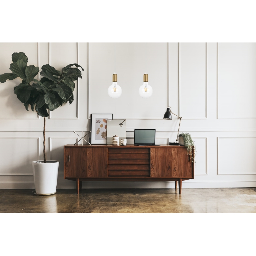 Luster na lanku MIROS 2xE27/60W/230V biela/zlatá