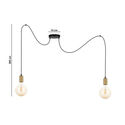 Luster na lanku MIROS 2xE27/60W/230V pavúk čierna/zlatá