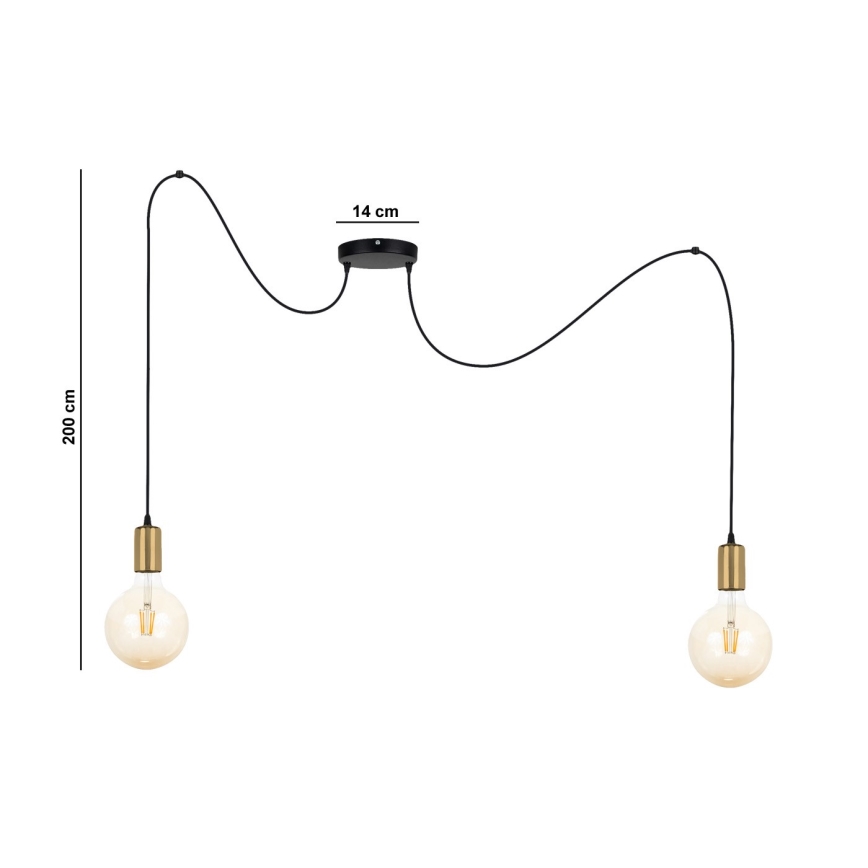 Luster na lanku MIROS 2xE27/60W/230V pavúk čierna/zlatá