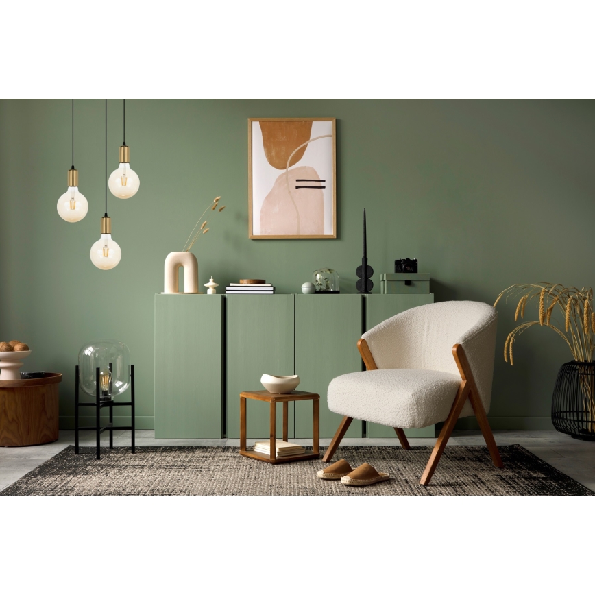 Luster na lanku MIROS 3xE27/60W/230V guľatý čierna/zlatá