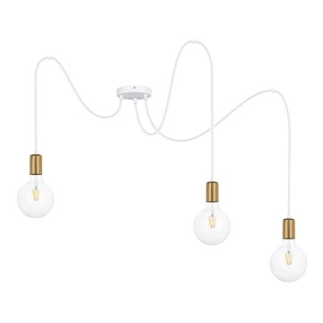 Luster na lanku MIROS 3xE27/60W/230V pavúk biela/zlatá