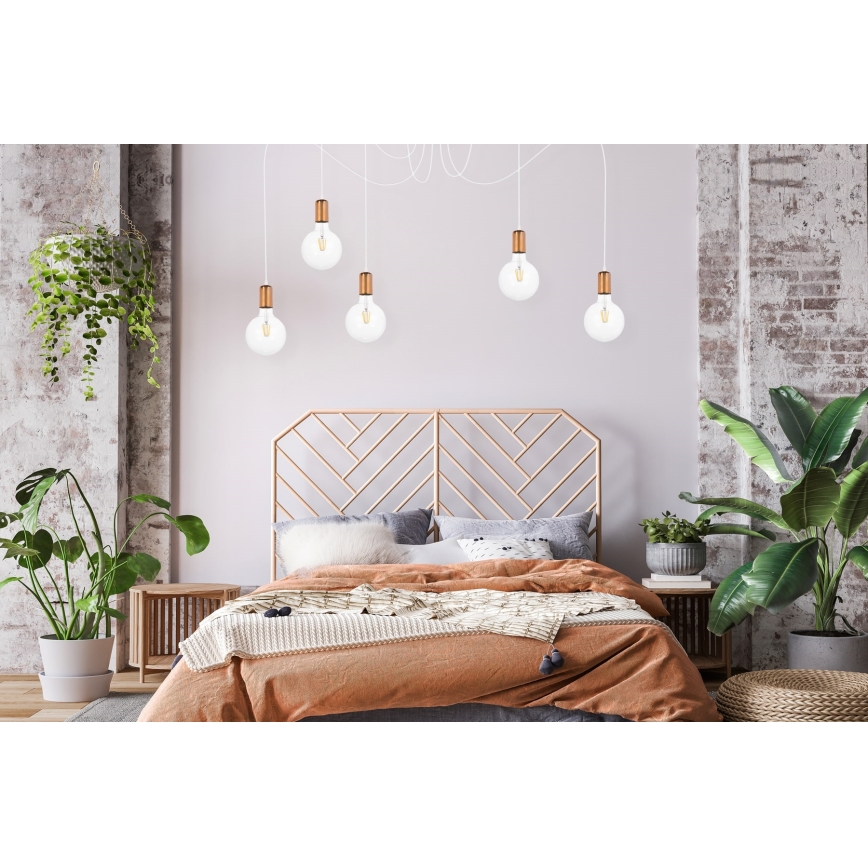 Luster na lanku MIROS 5xE27/60W/230V pavúk biela/medená