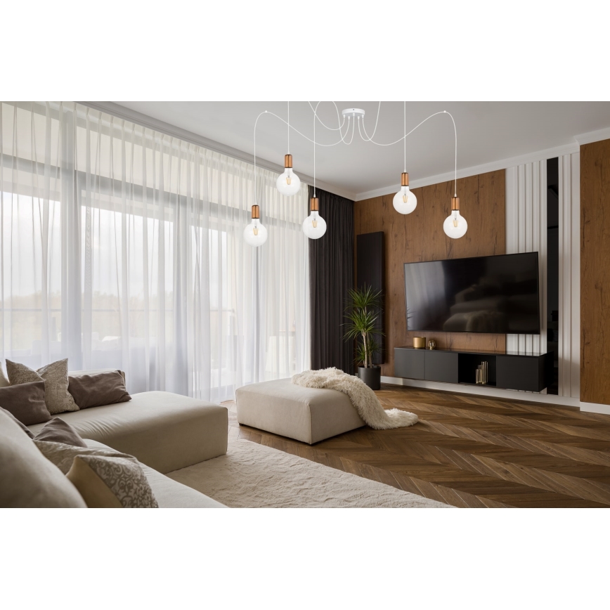 Luster na lanku MIROS 5xE27/60W/230V pavúk biela/medená