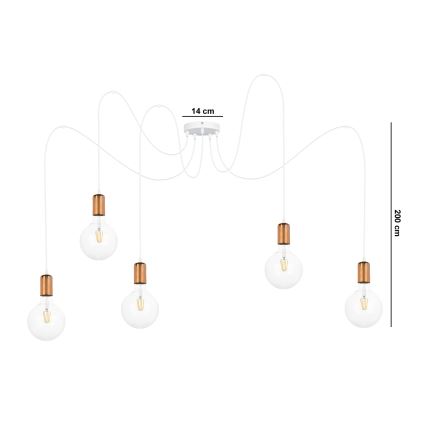 Luster na lanku MIROS 5xE27/60W/230V pavúk biela/medená
