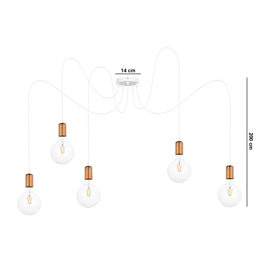 Luster na lanku MIROS 5xE27/60W/230V pavúk biela/medená