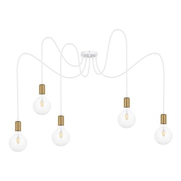 Luster na lanku MIROS 5xE27/60W/230V pavúk biela/zlatá
