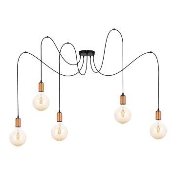 Luster na lanku MIROS 5xE27/60W/230V pavúk čierna/medená