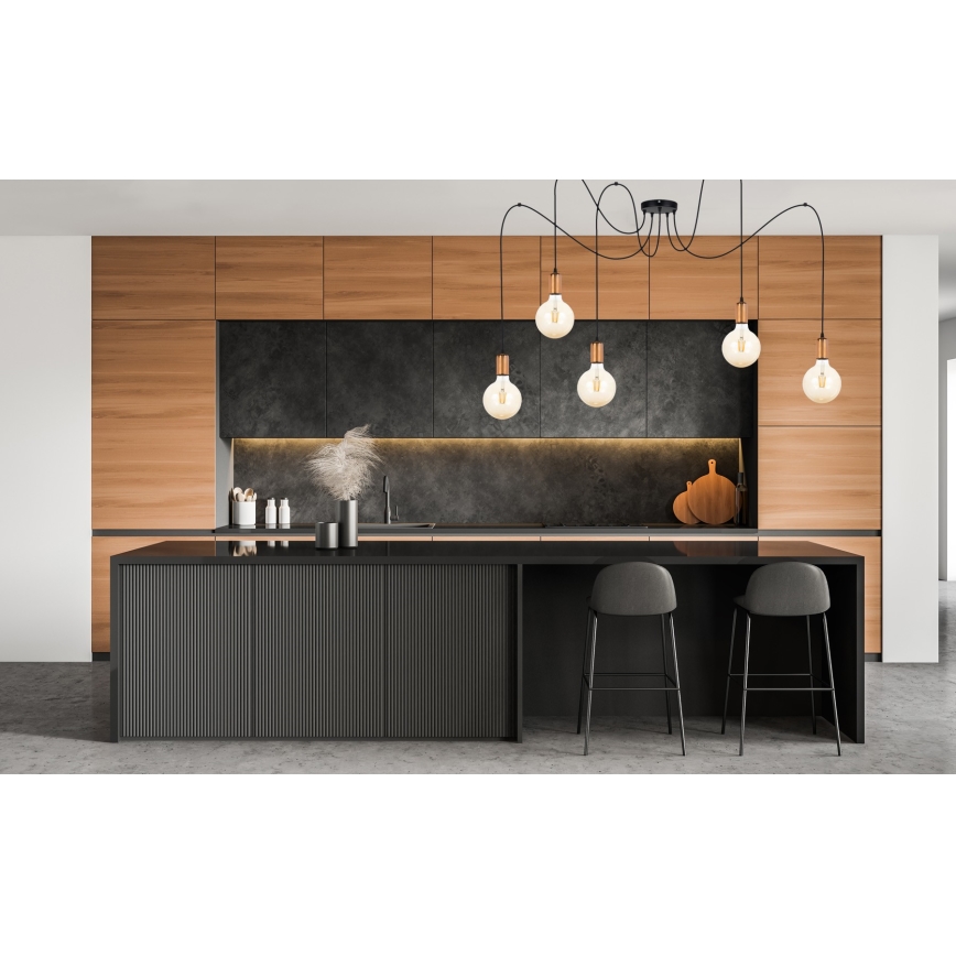 Luster na lanku MIROS 5xE27/60W/230V pavúk čierna/medená