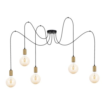 Luster na lanku MIROS 5xE27/60W/230V pavúk čierna/zlatá