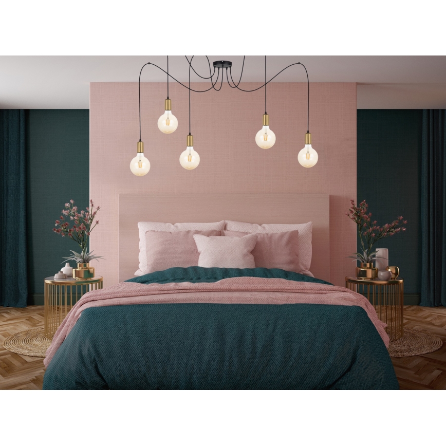 Luster na lanku MIROS 5xE27/60W/230V pavúk čierna/zlatá
