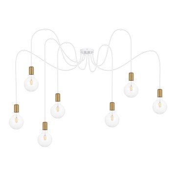 Luster na lanku MIROS 7xE27/60W/230V pavúk biela/zlatá