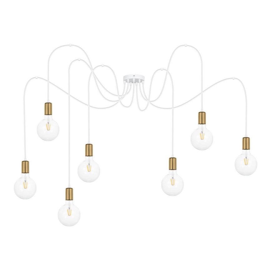 Luster na lanku MIROS 7xE27/60W/230V pavúk biela/zlatá