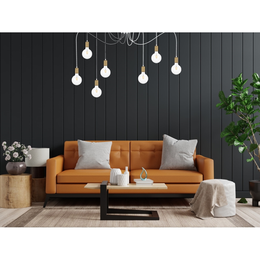 Luster na lanku MIROS 7xE27/60W/230V pavúk biela/zlatá