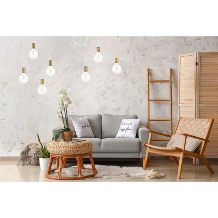 Luster na lanku MIROS 7xE27/60W/230V pavúk biela/zlatá