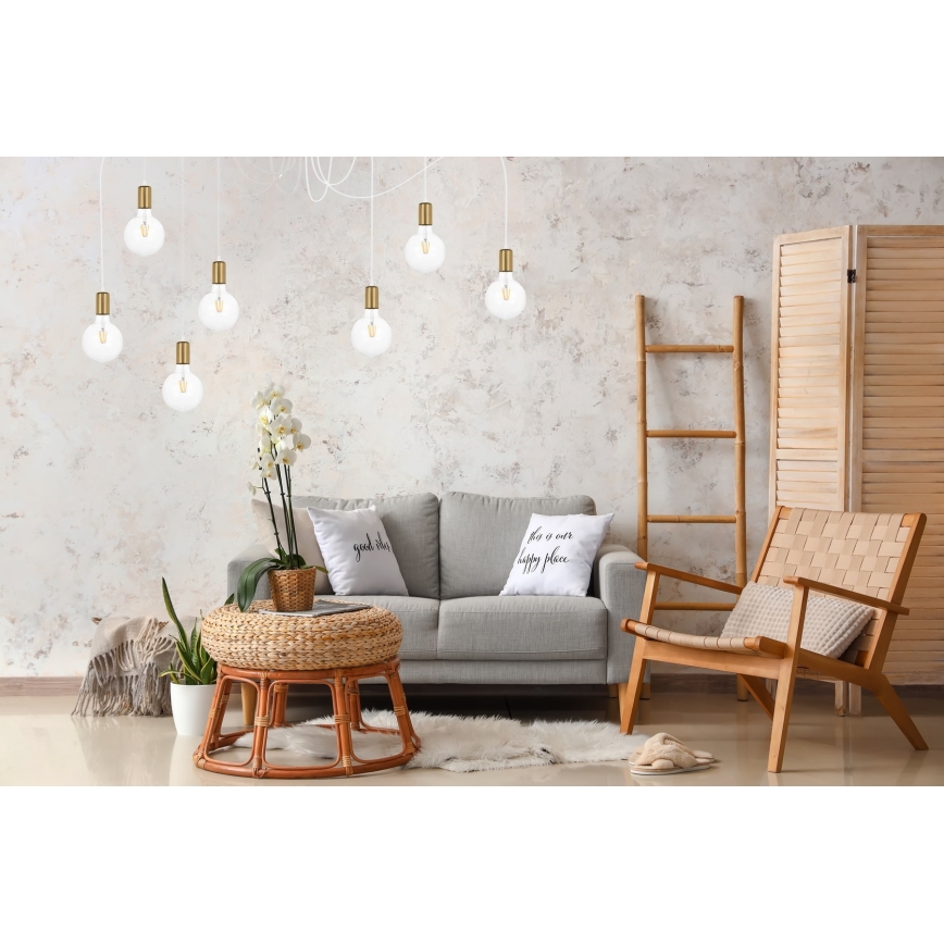 Luster na lanku MIROS 7xE27/60W/230V pavúk biela/zlatá