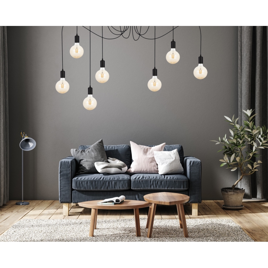 Luster na lanku MIROS 7xE27/60W/230V pavúk čierna