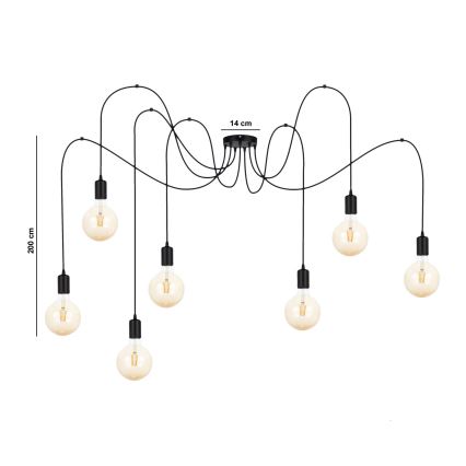 Luster na lanku MIROS 7xE27/60W/230V pavúk čierna
