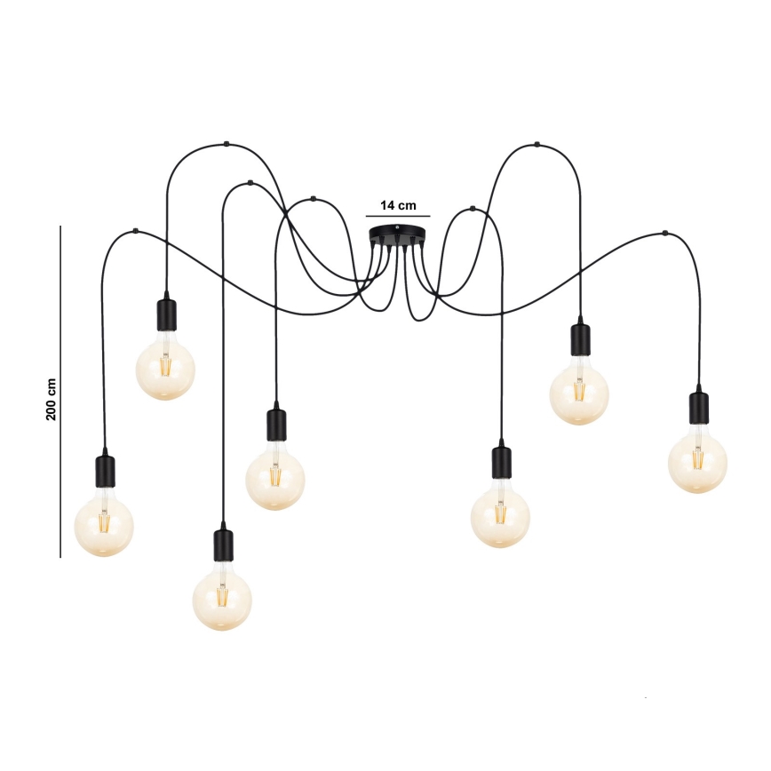 Luster na lanku MIROS 7xE27/60W/230V pavúk čierna