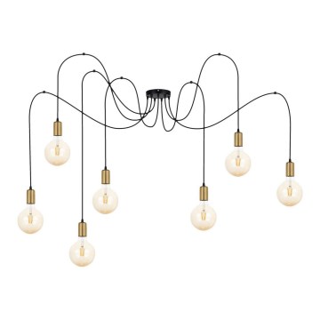 Luster na lanku MIROS 7xE27/60W/230V pavúk čierna/zlatá