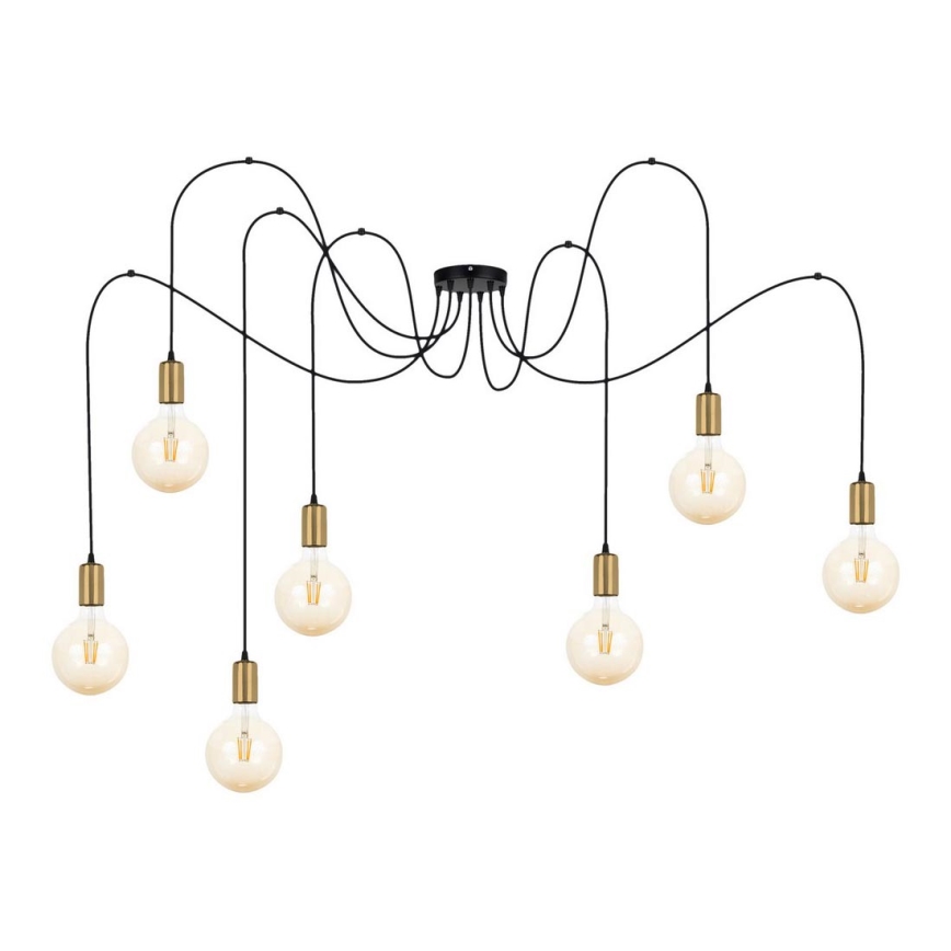 Luster na lanku MIROS 7xE27/60W/230V pavúk čierna/zlatá