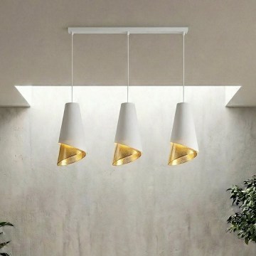 Luster na lanku MODA 3xE27/15W/230V biely/zlatý