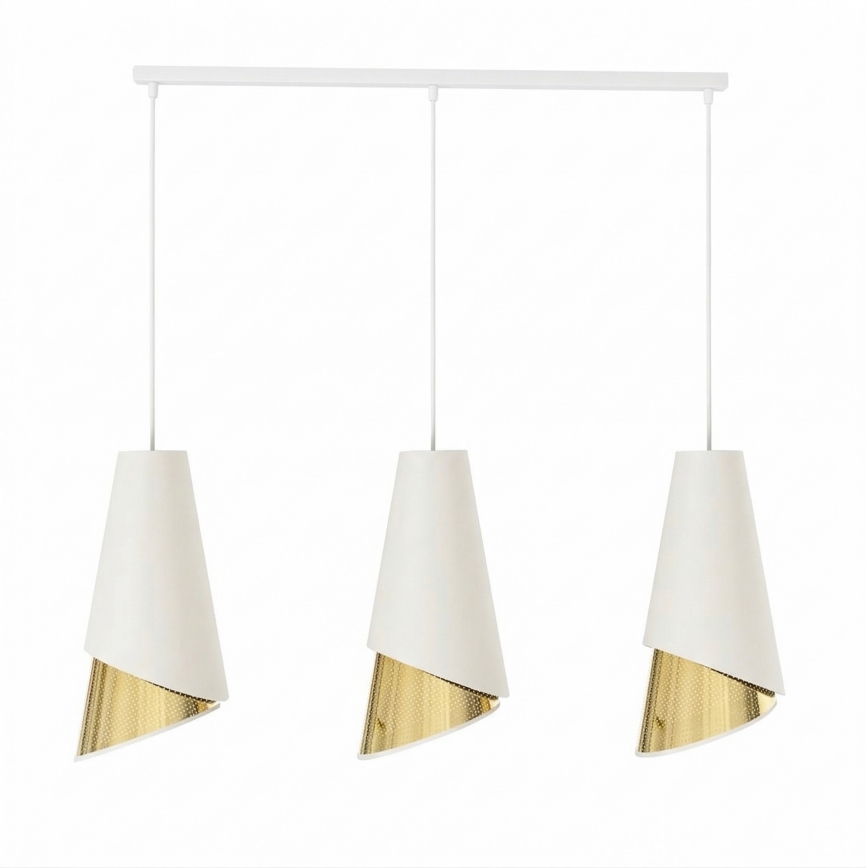 Luster na lanku MODA 3xE27/15W/230V biely/zlatý