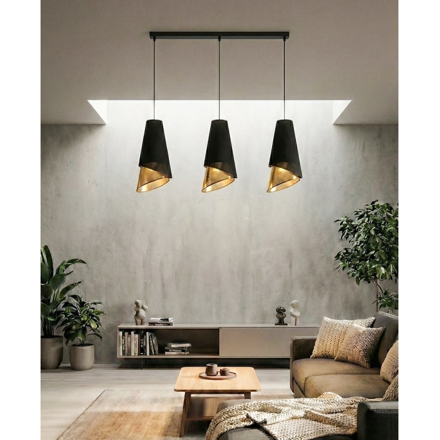 Luster na lanku MODA 3xE27/15W/230V čierna/zlatá