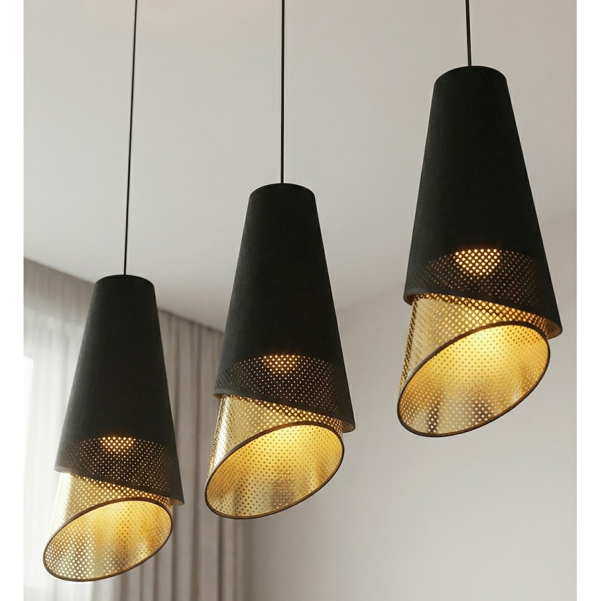 Luster na lanku MODA 3xE27/15W/230V čierna/zlatá