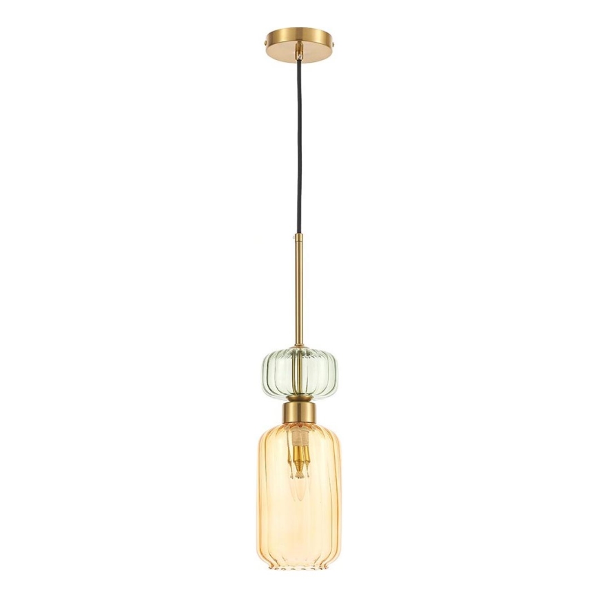 Luster na lanku MOLLY 1xE14/40W/230V pr. 12 cm zlatá/oranžová/zelená