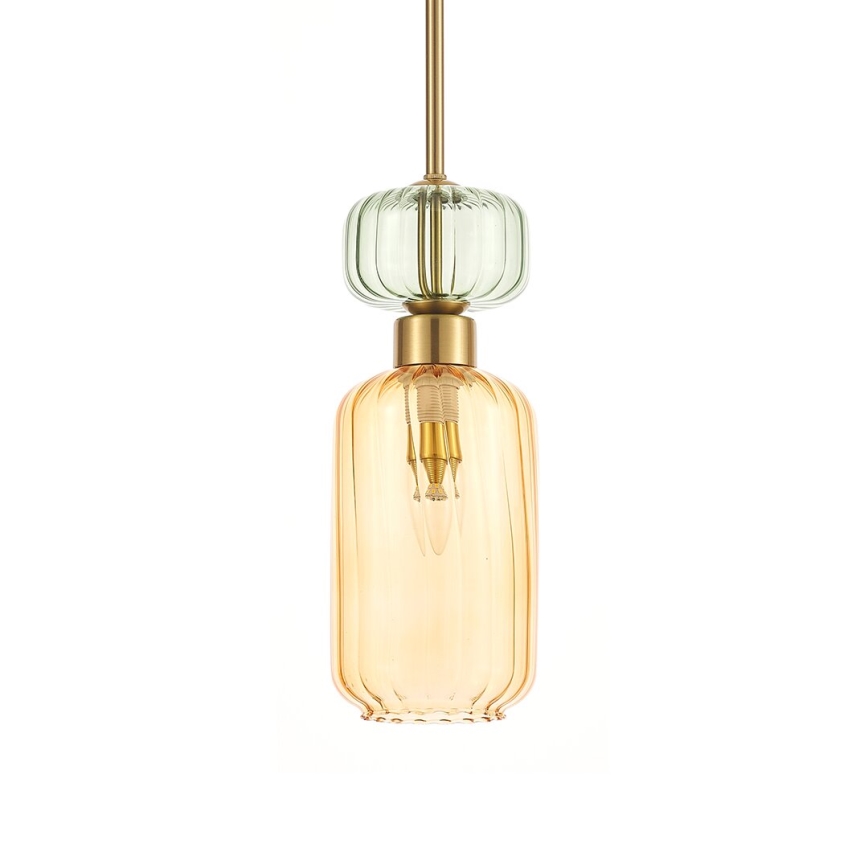 Luster na lanku MOLLY 1xE14/40W/230V pr. 12 cm zlatá/oranžová/zelená