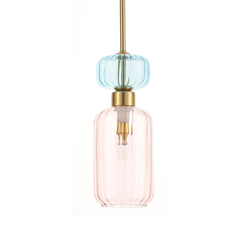 Luster na lanku MOLLY 1xE14/40W/230V pr. 12 cm zlatá/ružová/modrá