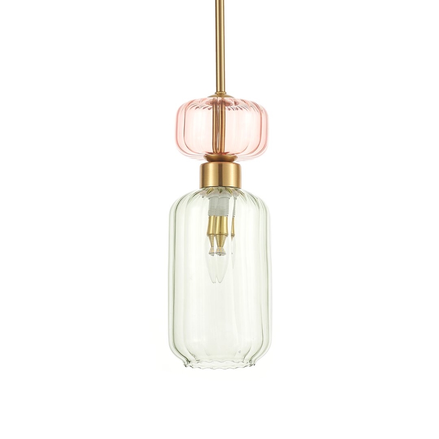 Luster na lanku MOLLY 1xE14/40W/230V pr. 12 cm zlatá/zelená/ružová