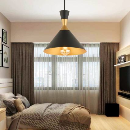 Luster na lanku MONZA 1xE27/40W/230V pr. 25 cm černá/zlatá