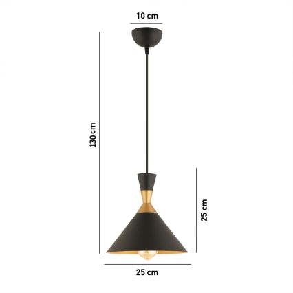 Luster na lanku MONZA 1xE27/40W/230V pr. 25 cm černá/zlatá