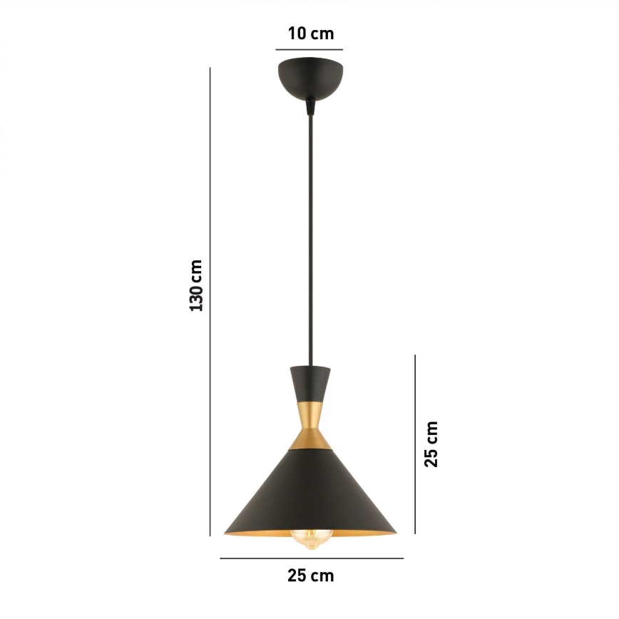 Luster na lanku MONZA 1xE27/40W/230V pr. 25 cm černá/zlatá